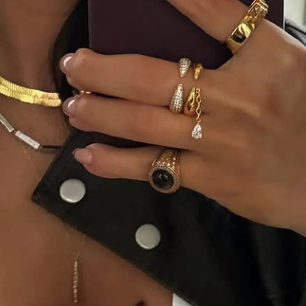 2026 New Arrivals Stacking Open Finger Rings Pave Bling Water Drop Cubic Zirconia For Women Fashion Geometric Jewelry