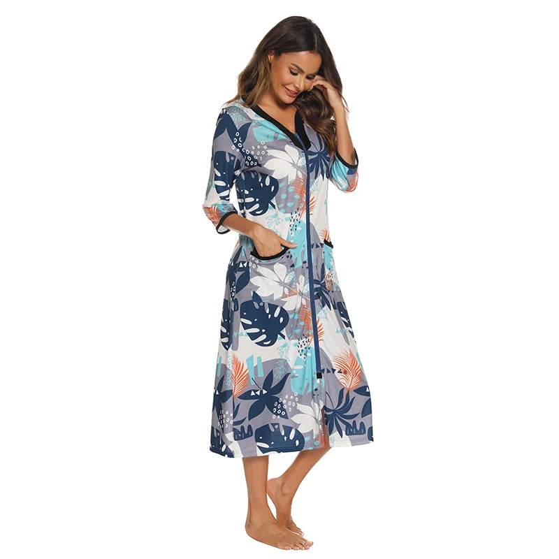 Zipper Women Sleepwear Pajama Maternity Dress 3/4Sleeve Nursing Baby Breastfeeding Nightdress Pregnancy Dress пижама хлопок