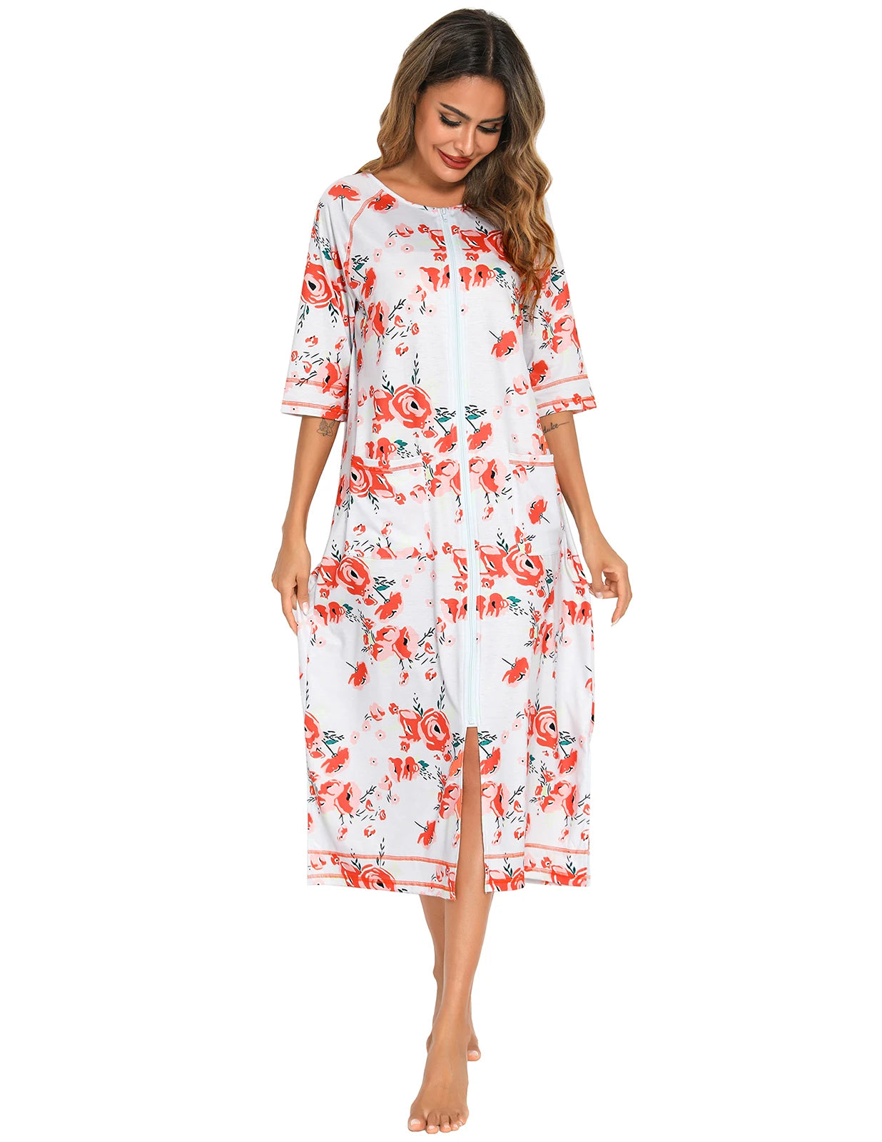 Zipper Women Sleepwear Pajama Maternity Dress 3/4Sleeve Nursing Baby Breastfeeding Nightdress Pregnancy Dress пижама хлопок