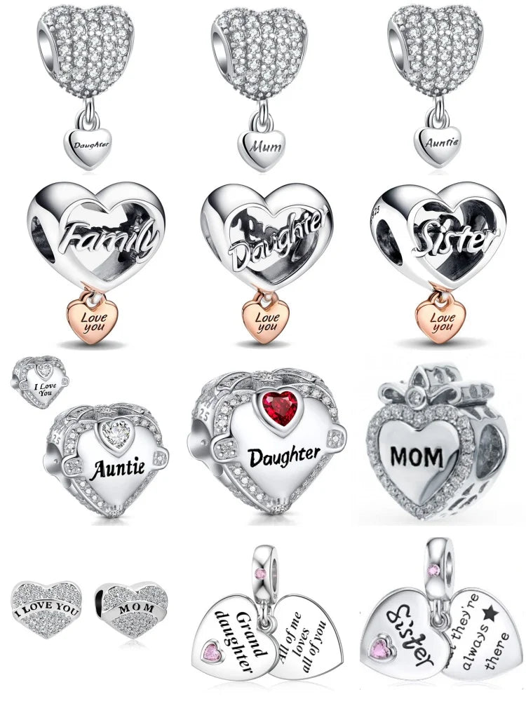 Hot Selling 925 Silver Sibling Daughter Heart-Shaped Charm Bead Suitable For Original European Bracelet DIY Women's Jewelry Gift