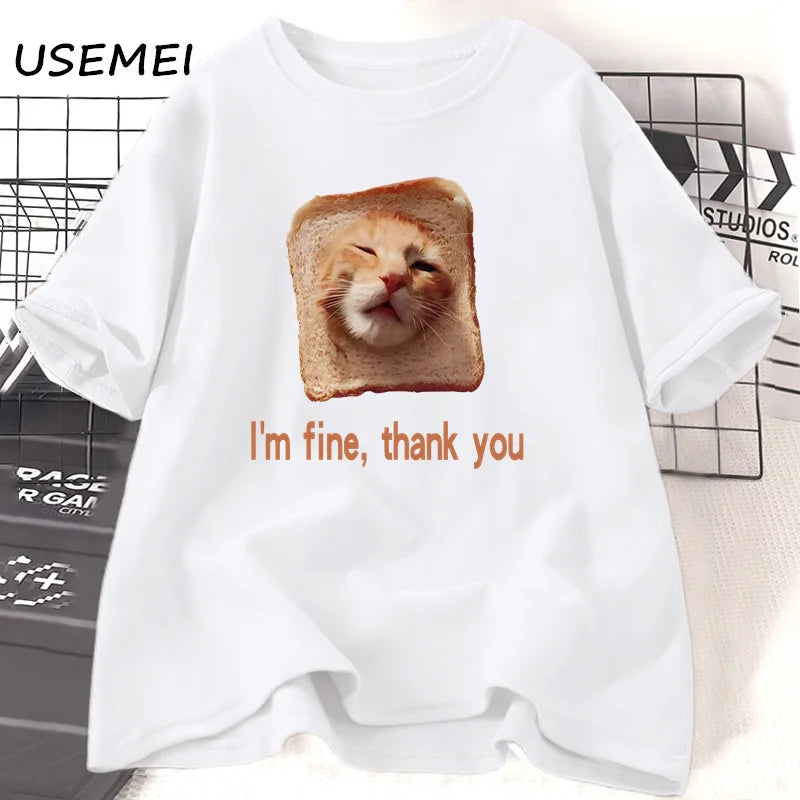 Funny Bread Dog Cat T-shirt Women Men Couple Graphic T Shirts Summer Lover Clothing Animal Cotton Short Sleeve Tshirt Tops