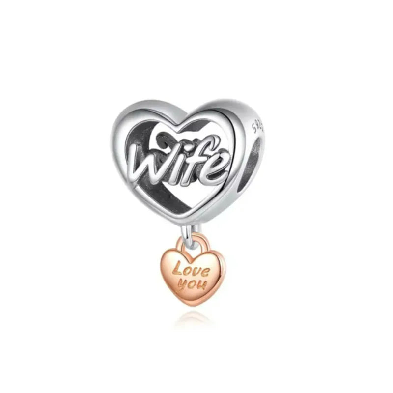 Hot Selling 925 Silver Sibling Daughter Heart-Shaped Charm Bead Suitable For Original European Bracelet DIY Women's Jewelry Gift