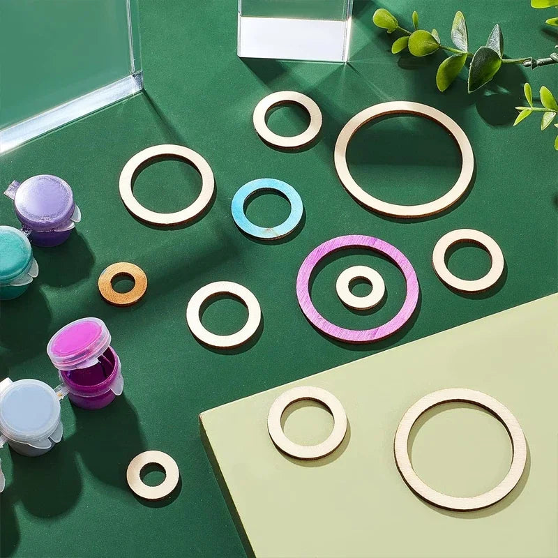4-15cm Unfinished Wood Pieces Rings Shape Circle Ornaments Wood Rings Blank Wooden Slices for Painting Christmas Tree Home Decor
