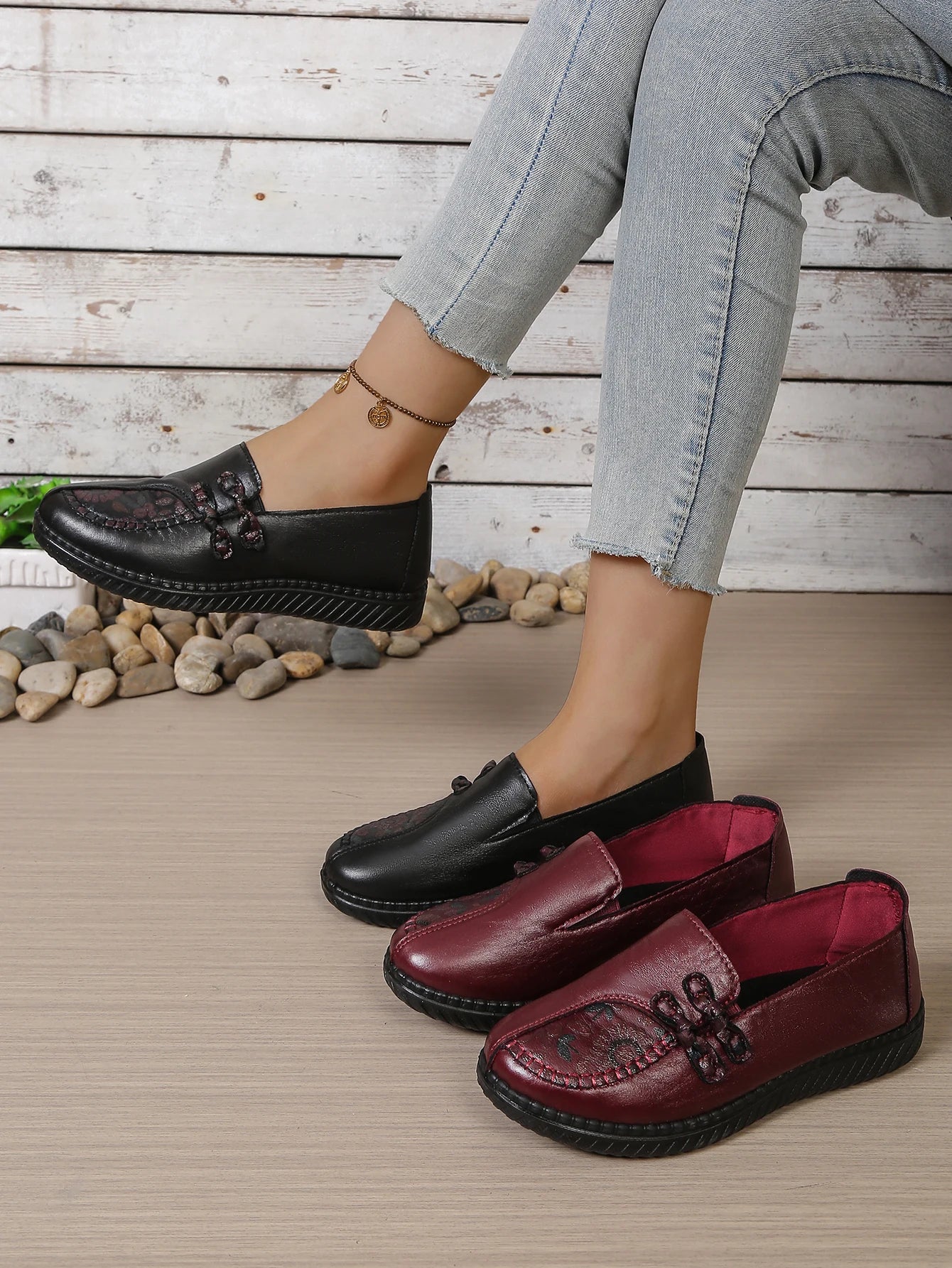 Women's shoes, mom's casual shoes, leather flat shoes, best-selling, elegant and comfortable loafers, free shipping shoes