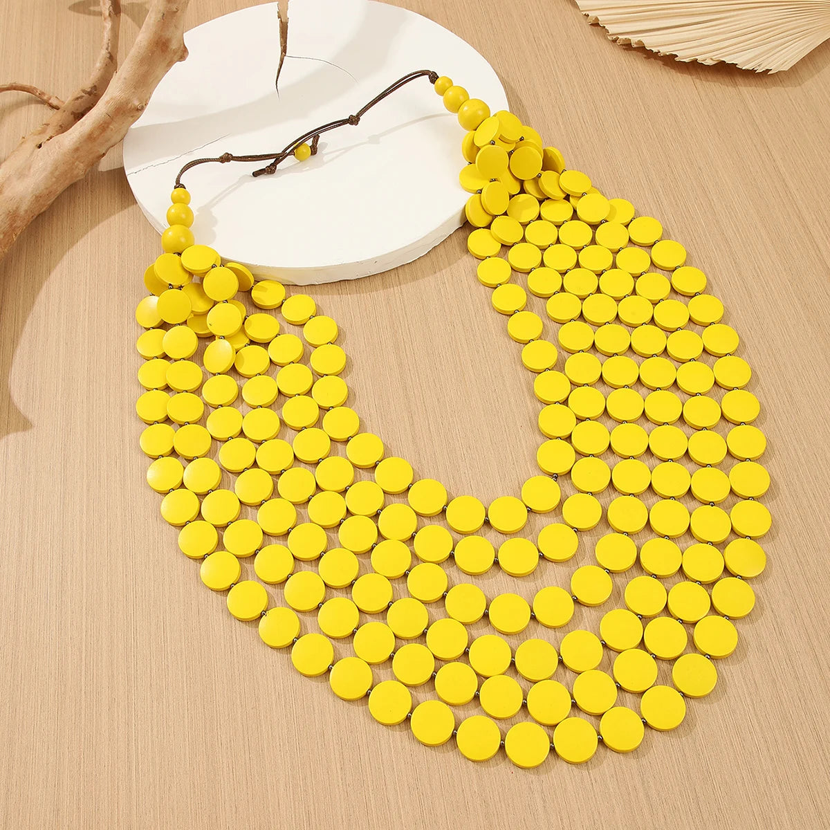 2026 Trend Fashion Geometric Round Wooden Beads Handmade Beaded MultiLayer Long Necklaces For Women Vacation Party Jewelry
