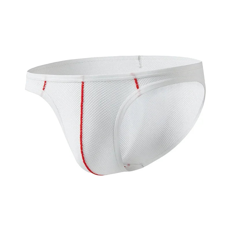 Ice Silk Men Underwear Sheer Mesh Sexy U Bulge Pouch Briefs Male Ultra-thin Breathable Underpants Mid Waist Hollow Panties Cueca