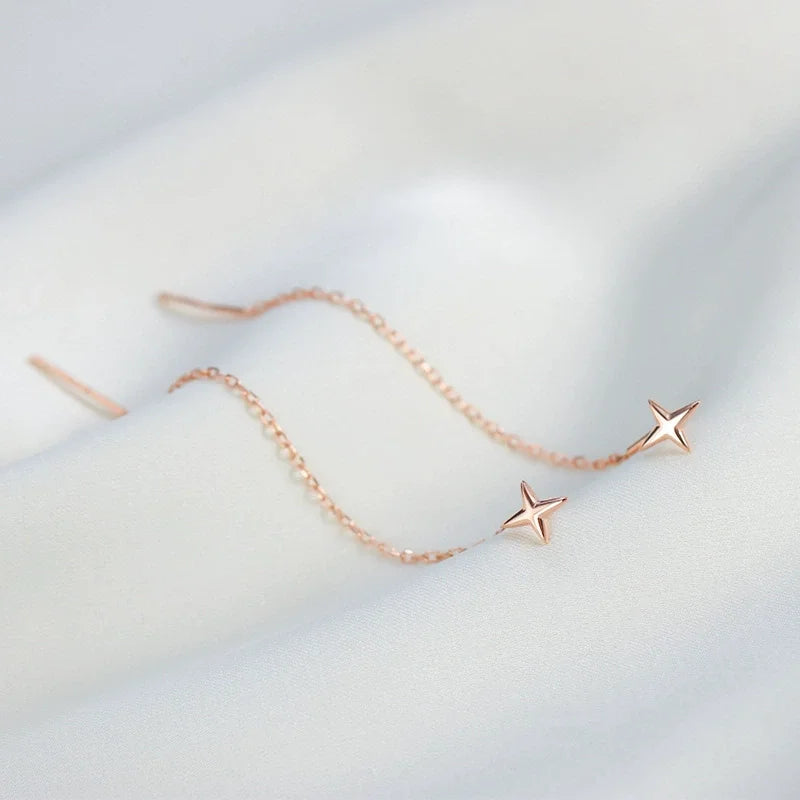 2025 New Korean Star Ear Wire Tassel Thread Chain Climb Star Pendants Drop Earrings Women's Straight Hanging Earings Jewelry