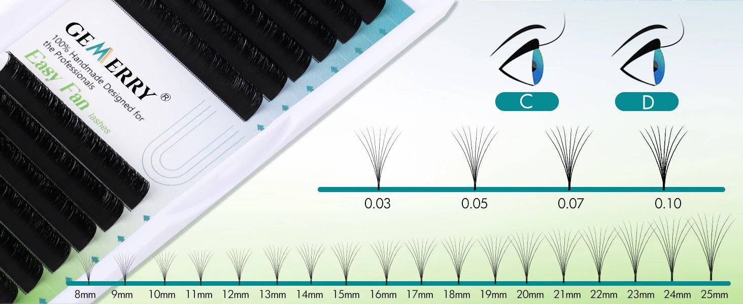GEMERRY Easy Fan Lashes DIY Volume Faux Mink Mix Length Fast Bloom Russia Long Black Natural Eyelashes Extension Makeup Supplies