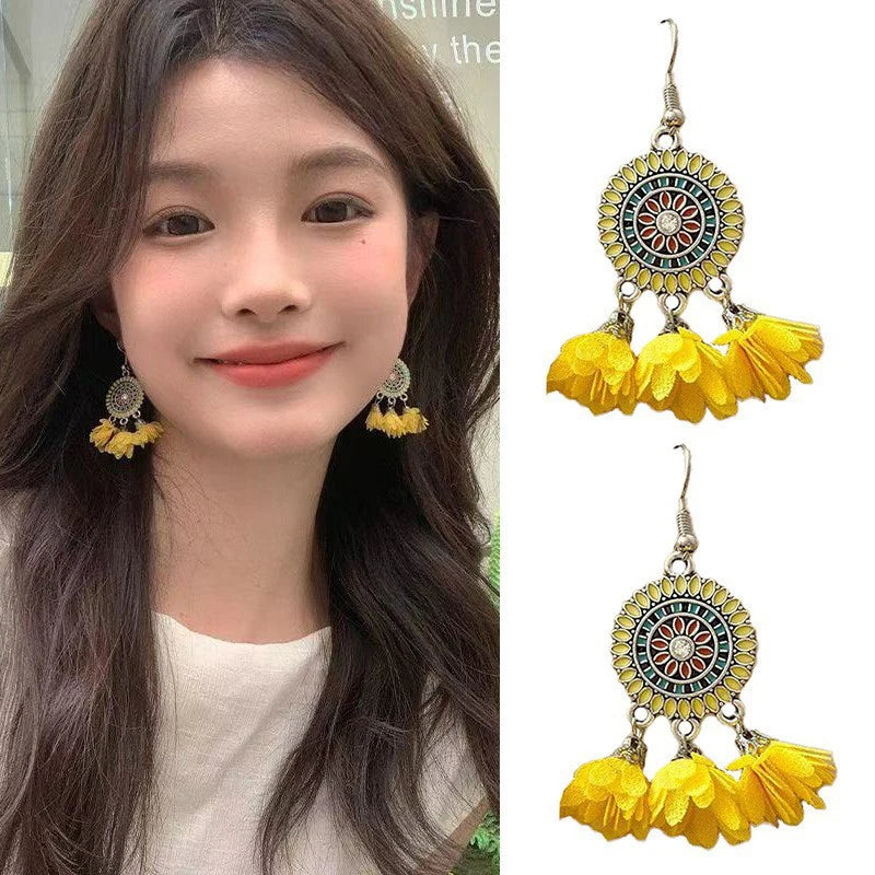Cute Summer Flower Earrings Handmade Vacation Bohemian Earrings Exaggerated Beach Women Jewelry Party