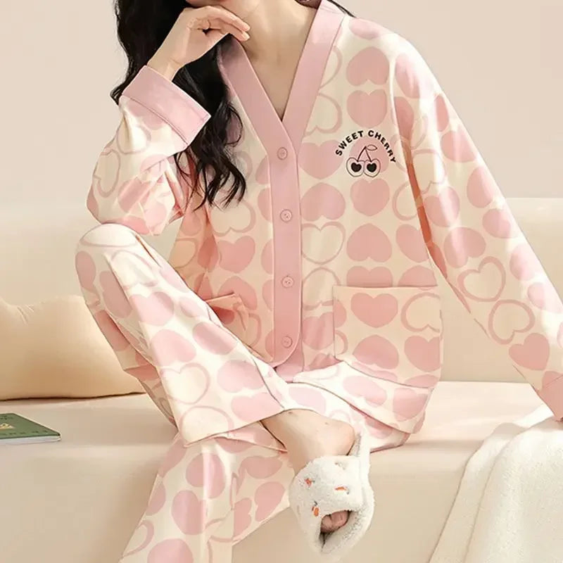 Elizabeth Duck Japanese Kimono Autumn Winter Women Pajamas Sets Faux Cotton Long Sleeves Homesuits Casual V-neck Lapel Sleepwear