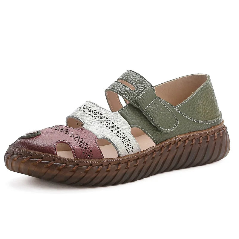 Newest gladiator summer sandals women's big size 43 woman real leather sandals ladies patchwork strap Non-slip flats