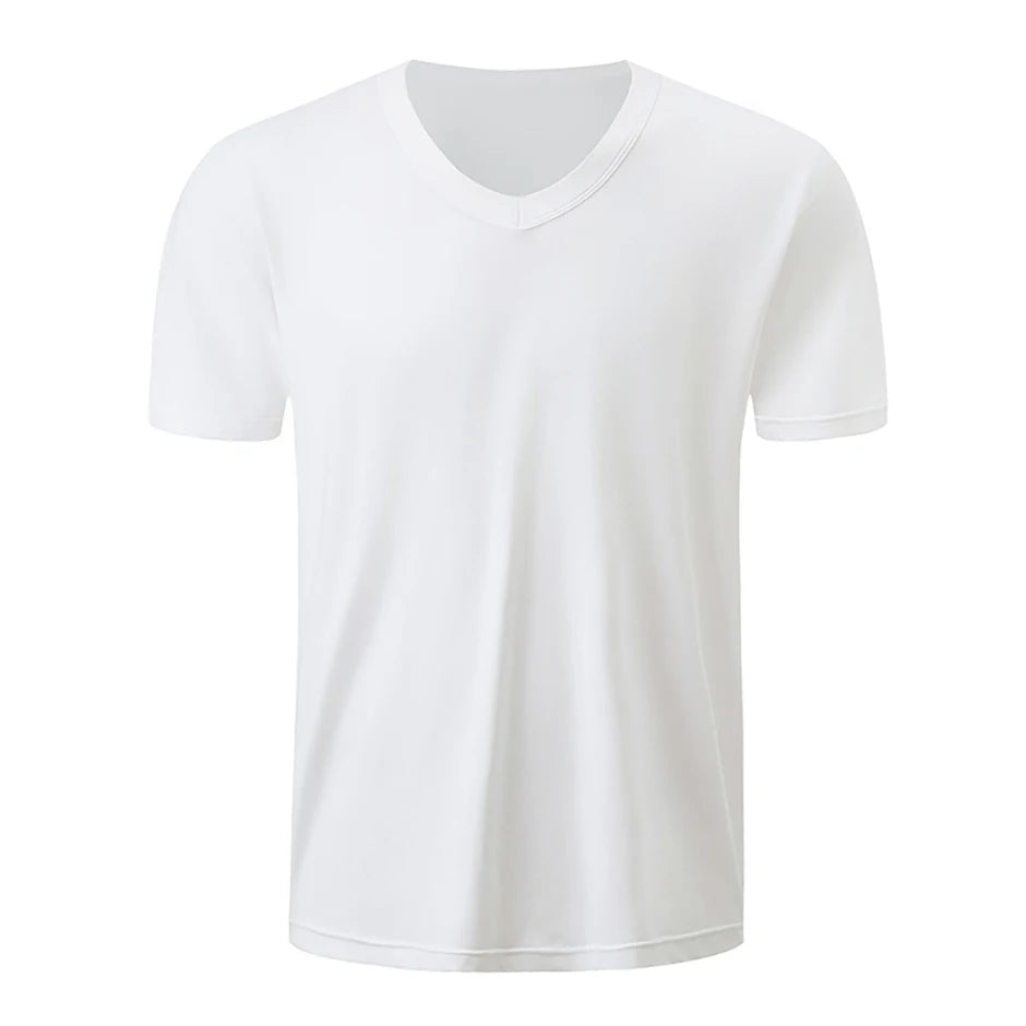 1/2/3 Pcs Men's Solid Color Casual Small White T Youth Loose Joker Classic V-neck Comfortable Short Sleeve Simple Fashion T-shir