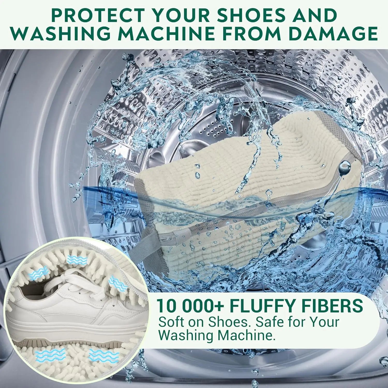 1Pcs Shoe Washing Machine Bag, Sneaker Laundry Bag for Washing Machine Extra Long and Thick Microfibre Fluff Reusable for Washer