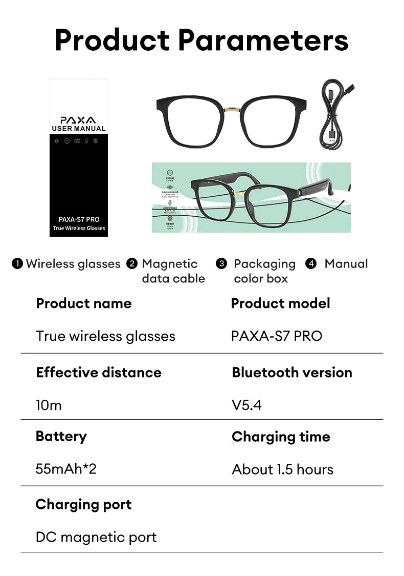 Choice AI Glasses PAXA S7 Pro Photochromic Lenses Sunglasses HD Call Smart Translation Bluetooth Earphones Music Fashion Glasses