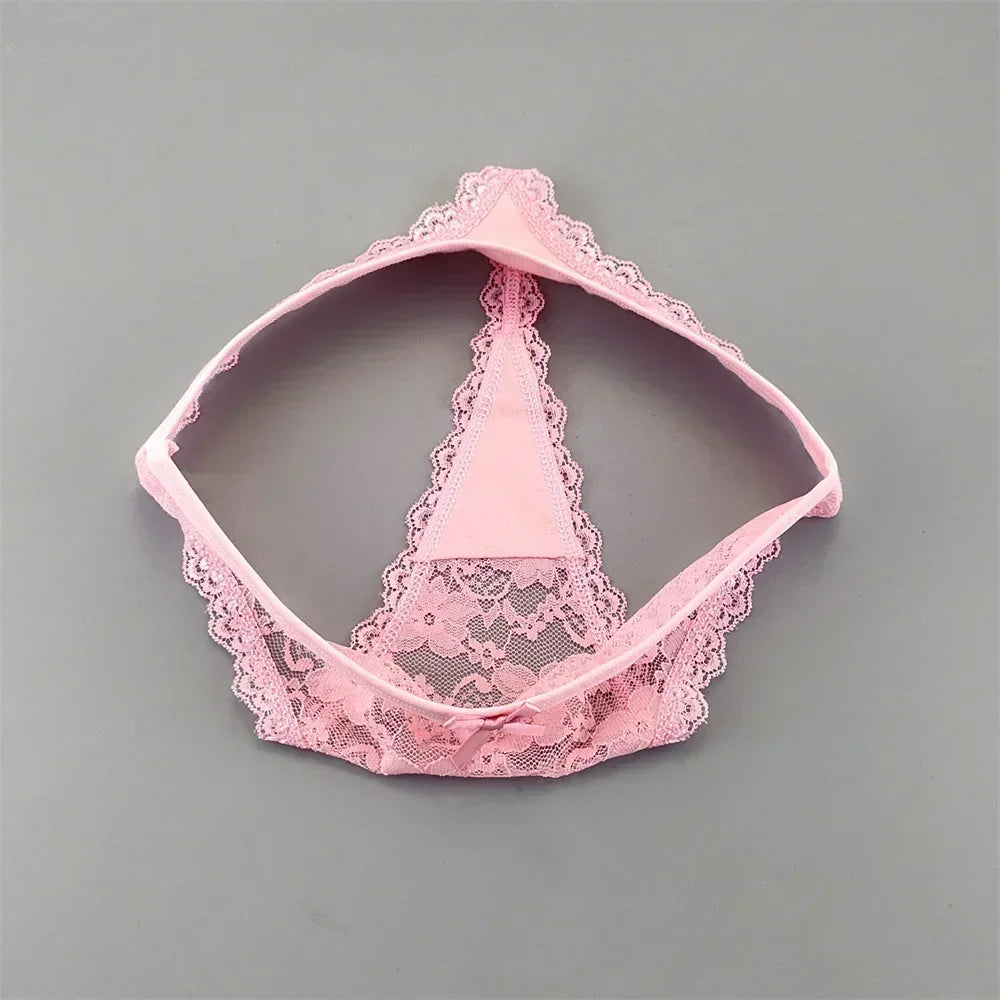 S M L XL XXL Plus Size Sexy Cozy Lace Cotton Thongs Underwear Lingerie for Women Seamless T-back Ladies Transparent G-string 3PC