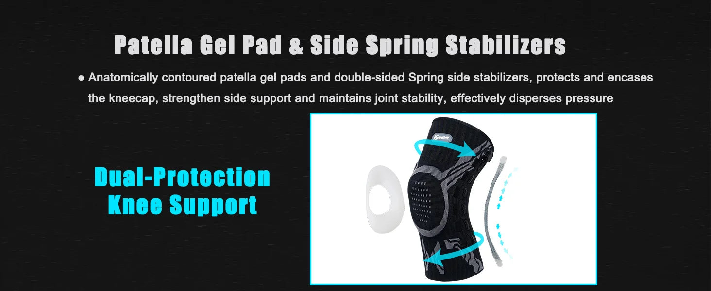 Kuangmi Smart Knob Knee Brace with Patella Gel Pad and Lateral Stabilizer, Compression Knee Brace for Exercise (Single), KMh752