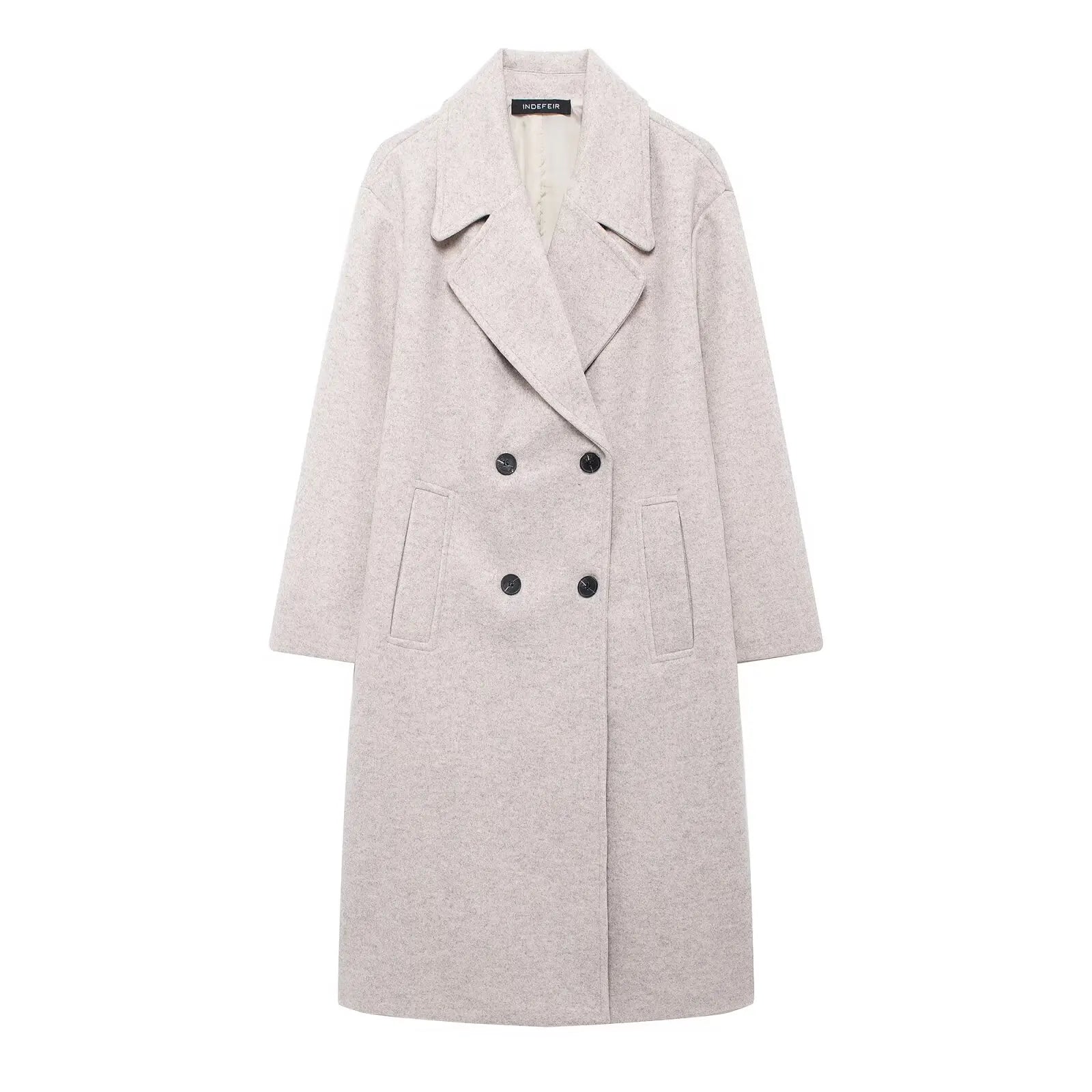Retro Soft Material Loose Coat with Tweed Pattern Double Breasted Suit Collar Autumn Fashionable All-Match Women's Windbreaker