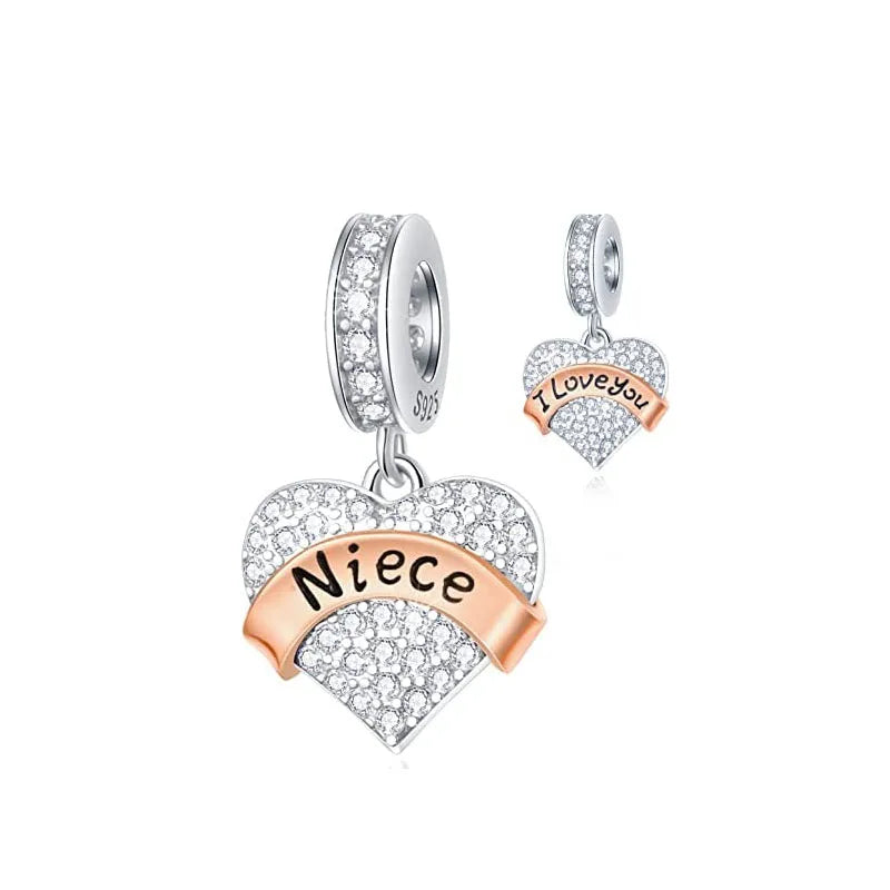 Hot Selling 925 Silver Sibling Daughter Heart-Shaped Charm Bead Suitable For Original European Bracelet DIY Women's Jewelry Gift