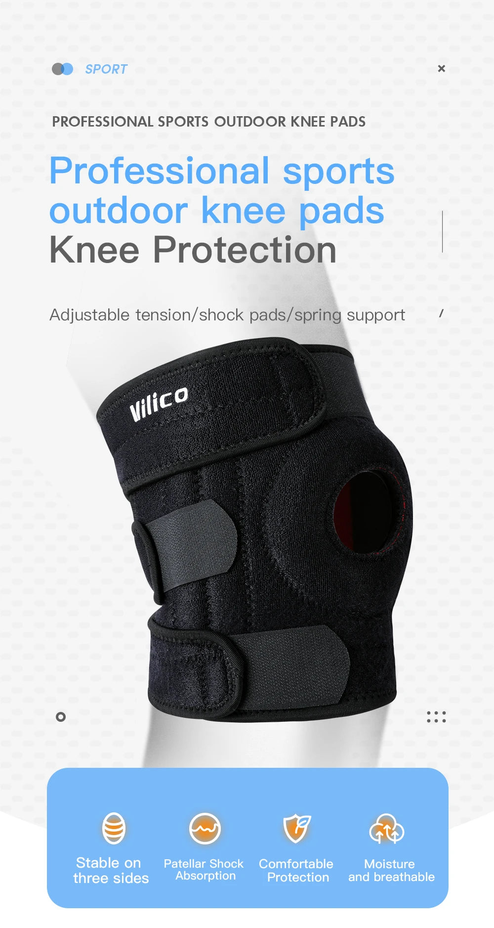 Knee Brace with Side Stabilizers Breathable Adjustable Knee Support Suitable for Sport Training and Knee Pain