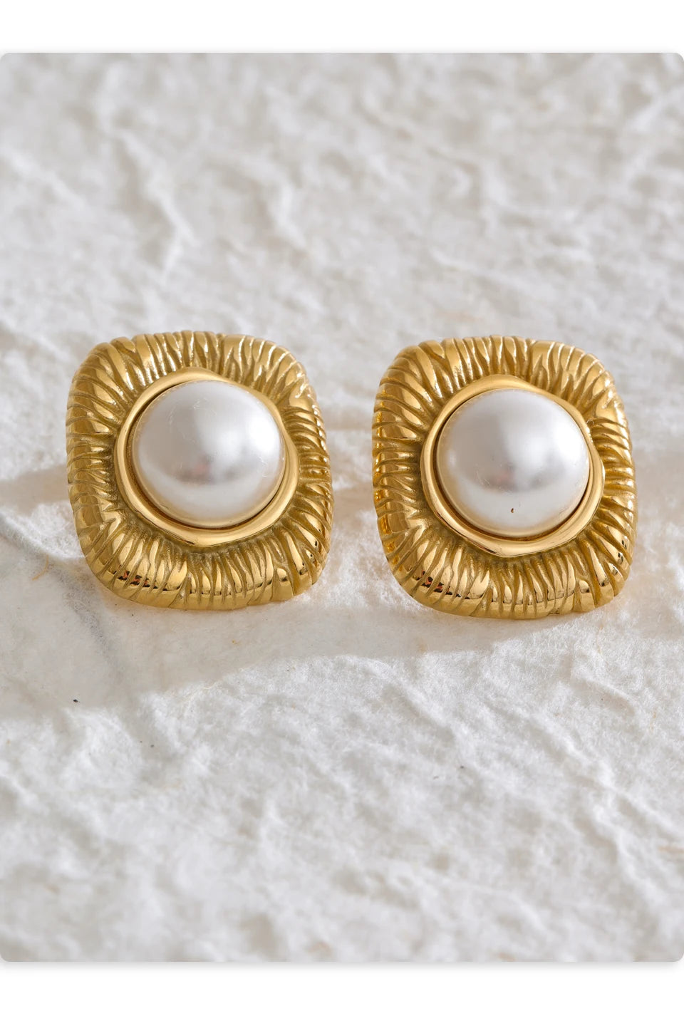 Yhpup Trending Stainless Steel Imitation Pearls Round Square Stud Earrings Korean Daily Versatile Vintage Chic Fashion Jewelry