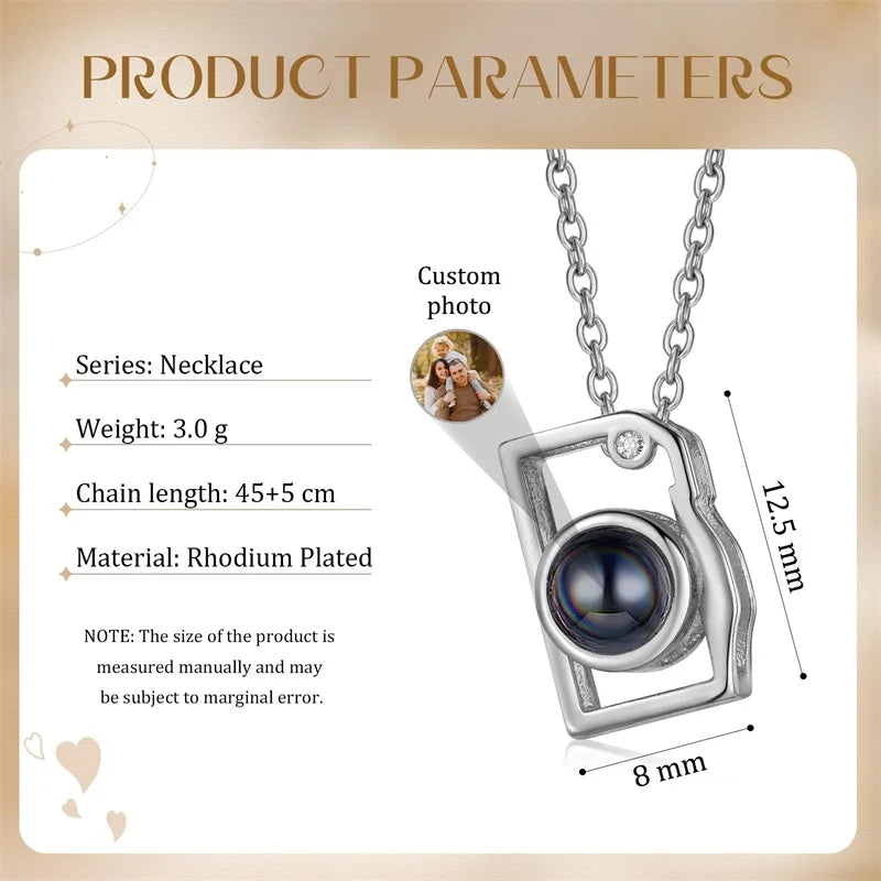 Custom Picture Necklace Personalized Photo Projection Necklace Camera Pendent Necklace Customized Picture Memorial Jewelry Gifts