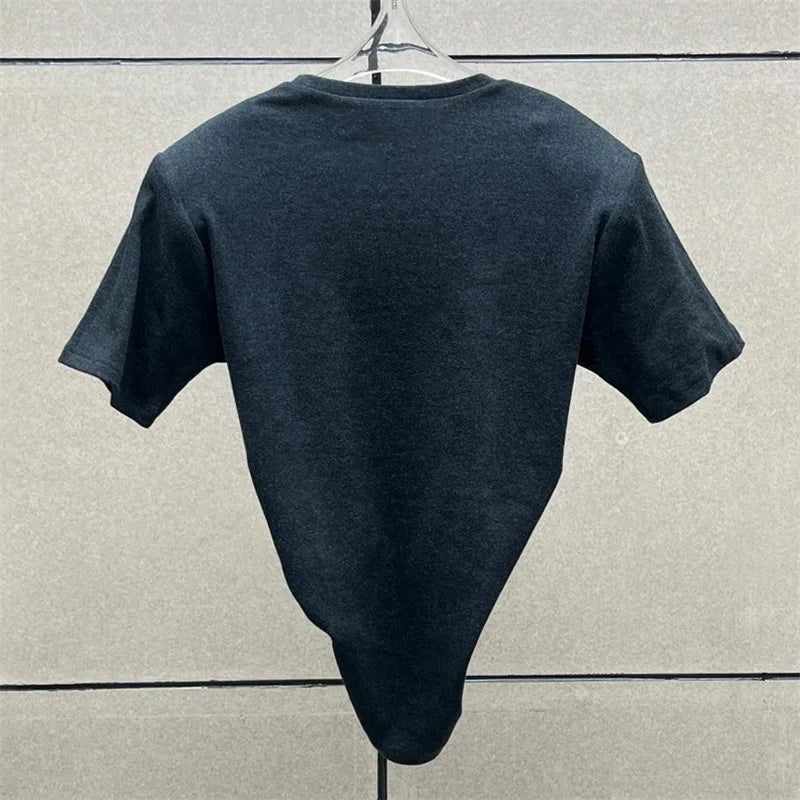 Women's t-shirt 2025 summer new shoulder padded slim fit short sleeved top pure cotton round neck pullover y2k Crop top corset