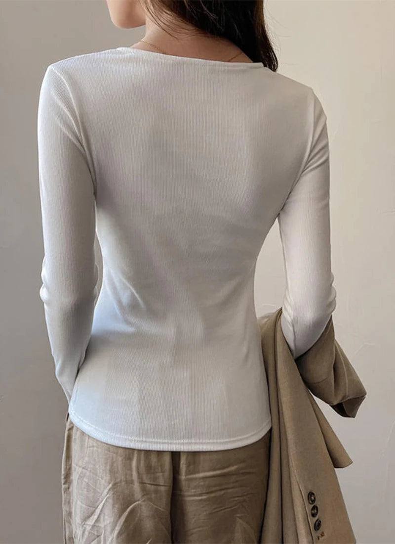 Sexy V-Neck Long Sleeve T-Shirt Women Fashion Lace Patchwork Solid Color Bottoming Shirt Spring Autumn Stretch Slimming Base Tee
