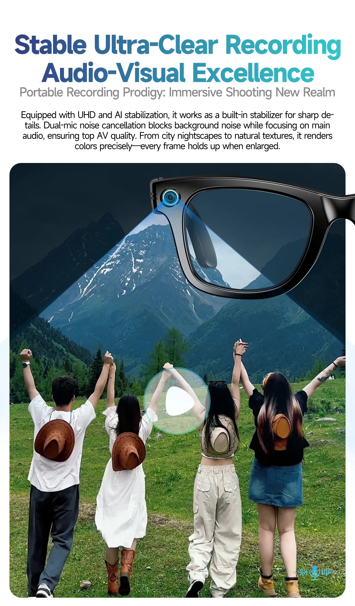 AI Smart Glasses with Camera 4K HD Video and PhotoCapture Real-TimeTranslation Voice Recording Open-Ear Audio Object Recognition