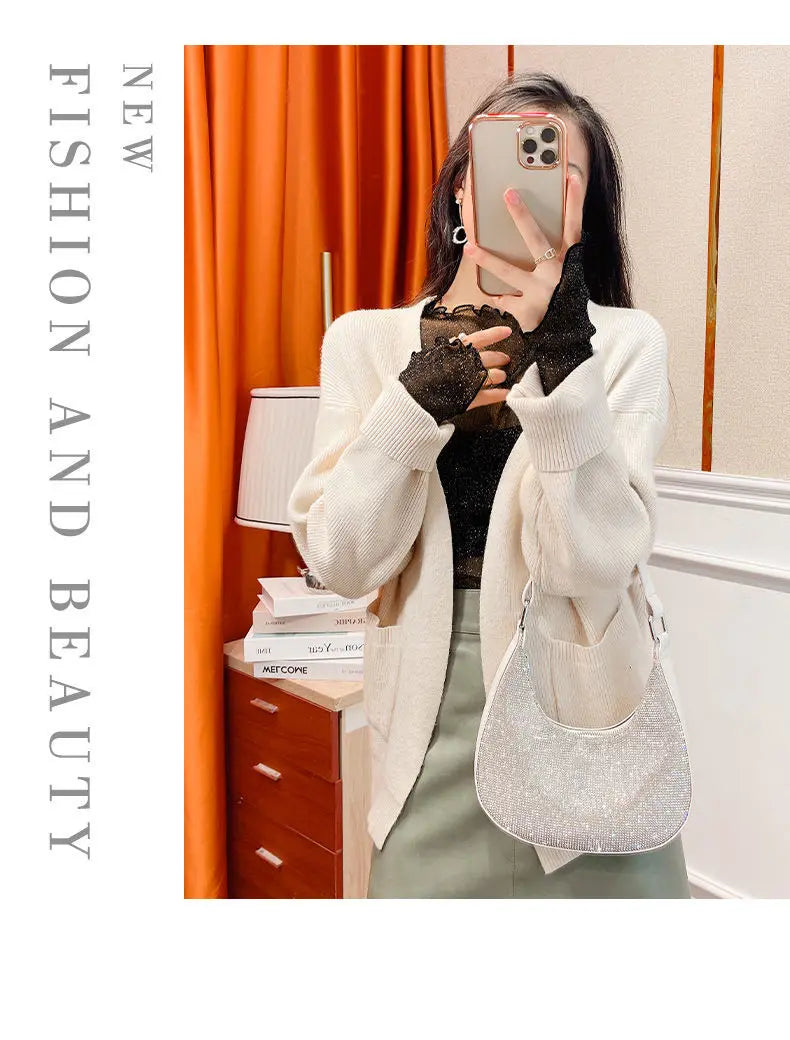 Sexy Women T Shirt See Through Transparent Mesh Tops Long Sleeve Sheer Slim Female Turtleneck Bright Silk T-Shirt Lace Crop Top