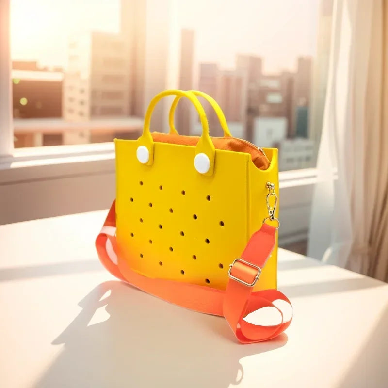 Fashion Storage EVA Large Leather Shoulder Bag Beach Tote Travel Handbag Storage for Women Casual Waterproof Bag Hole Fit Charms