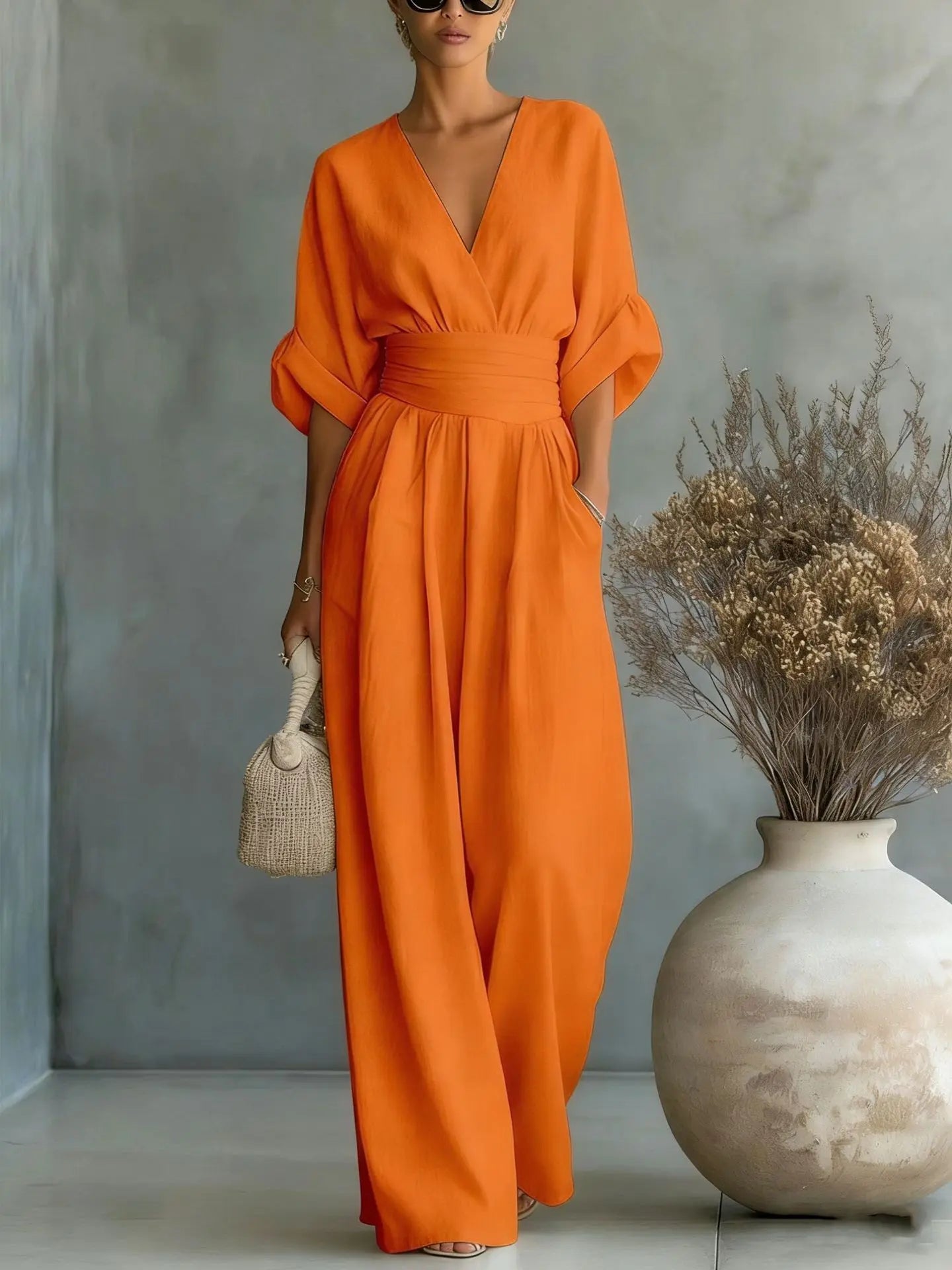 Women’s Elegant Slim Fit V-Neck Jumpsuit 2026