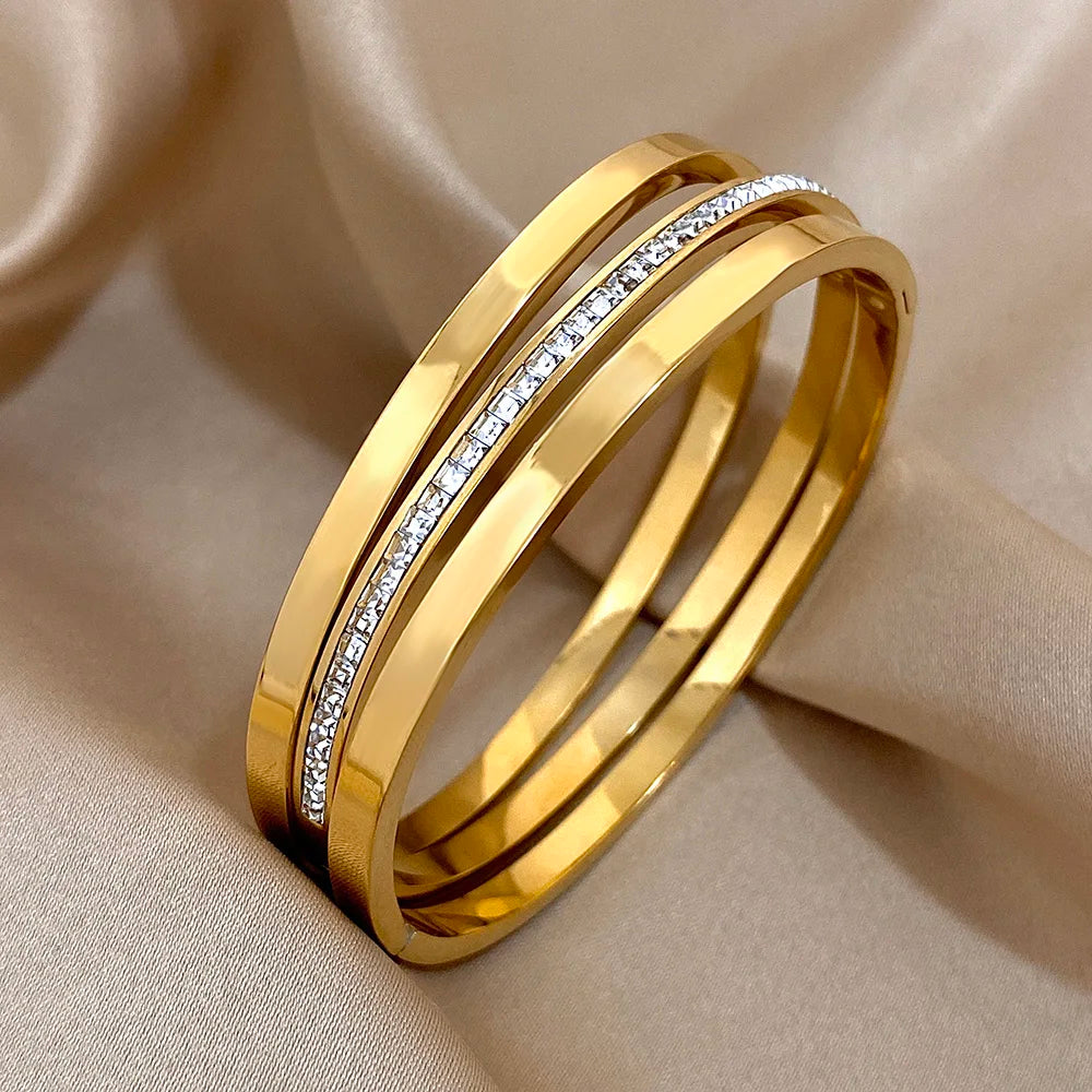 3PCS Luxury Rhinestone Bangle Bracelet Set for Women