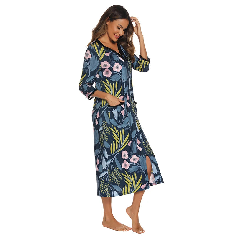 Zipper Women Sleepwear Pajama Maternity Dress 3/4Sleeve Nursing Baby Breastfeeding Nightdress Pregnancy Dress пижама хлопок
