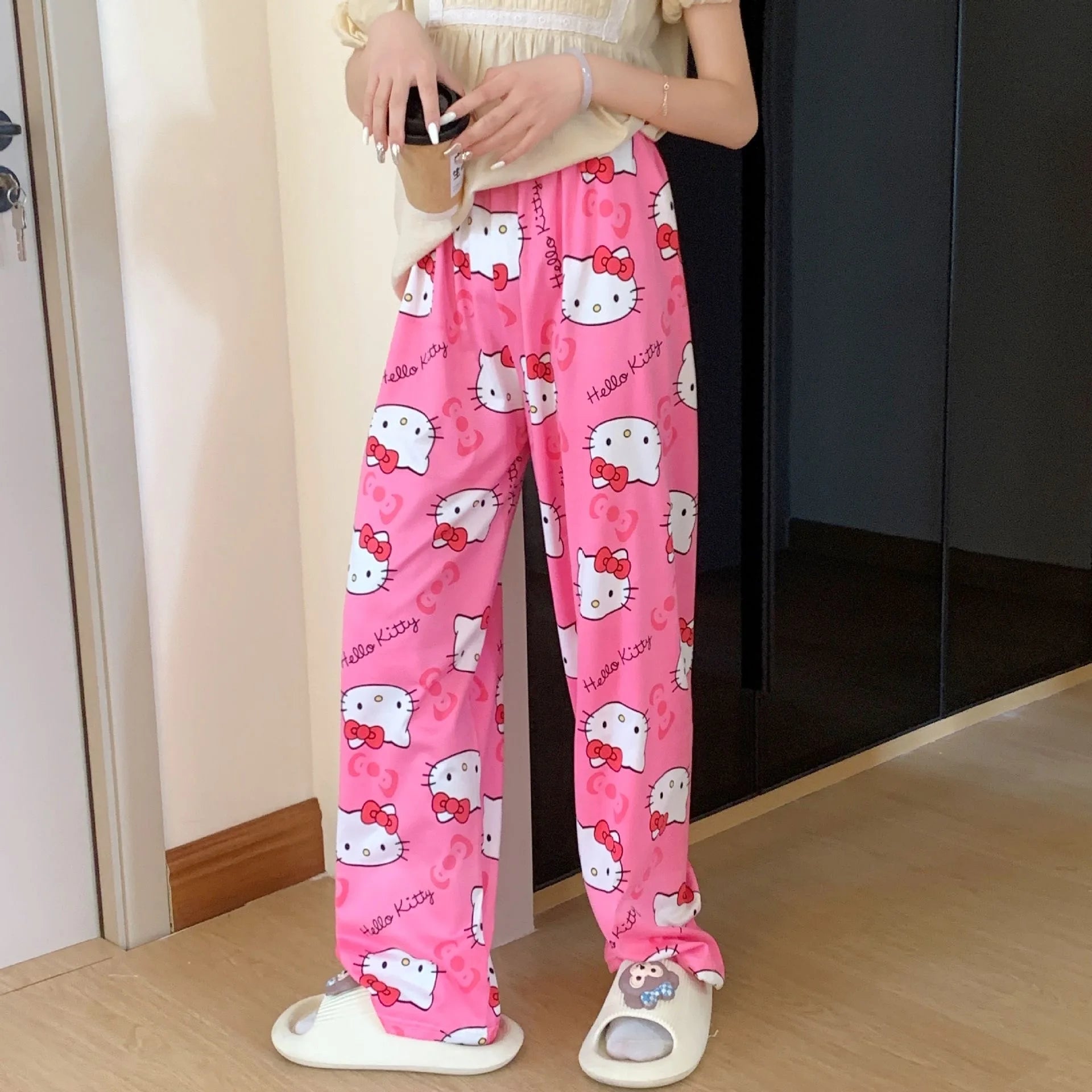 New Y2K Hello Kitty SpiderMan Sleeping Pants Anime Pajama Pants Soft Casual Pants Cartoon Home Trousers Couple Gift