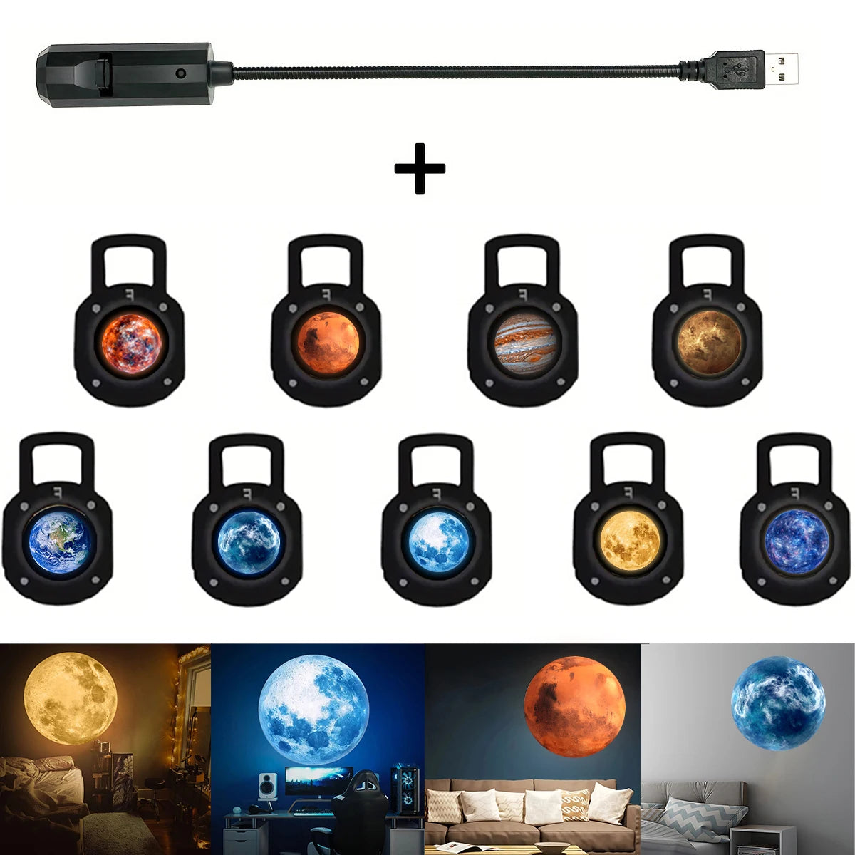 USB planet projection lamp, 9 replacement planet projection, ceiling decoration, bedroom living room room night light