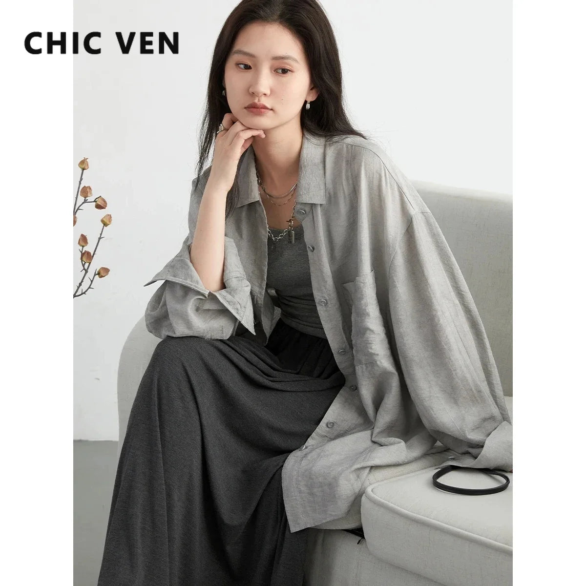 CHIC VEN Women Tie-Dye Casual Long Sleeve Shirt