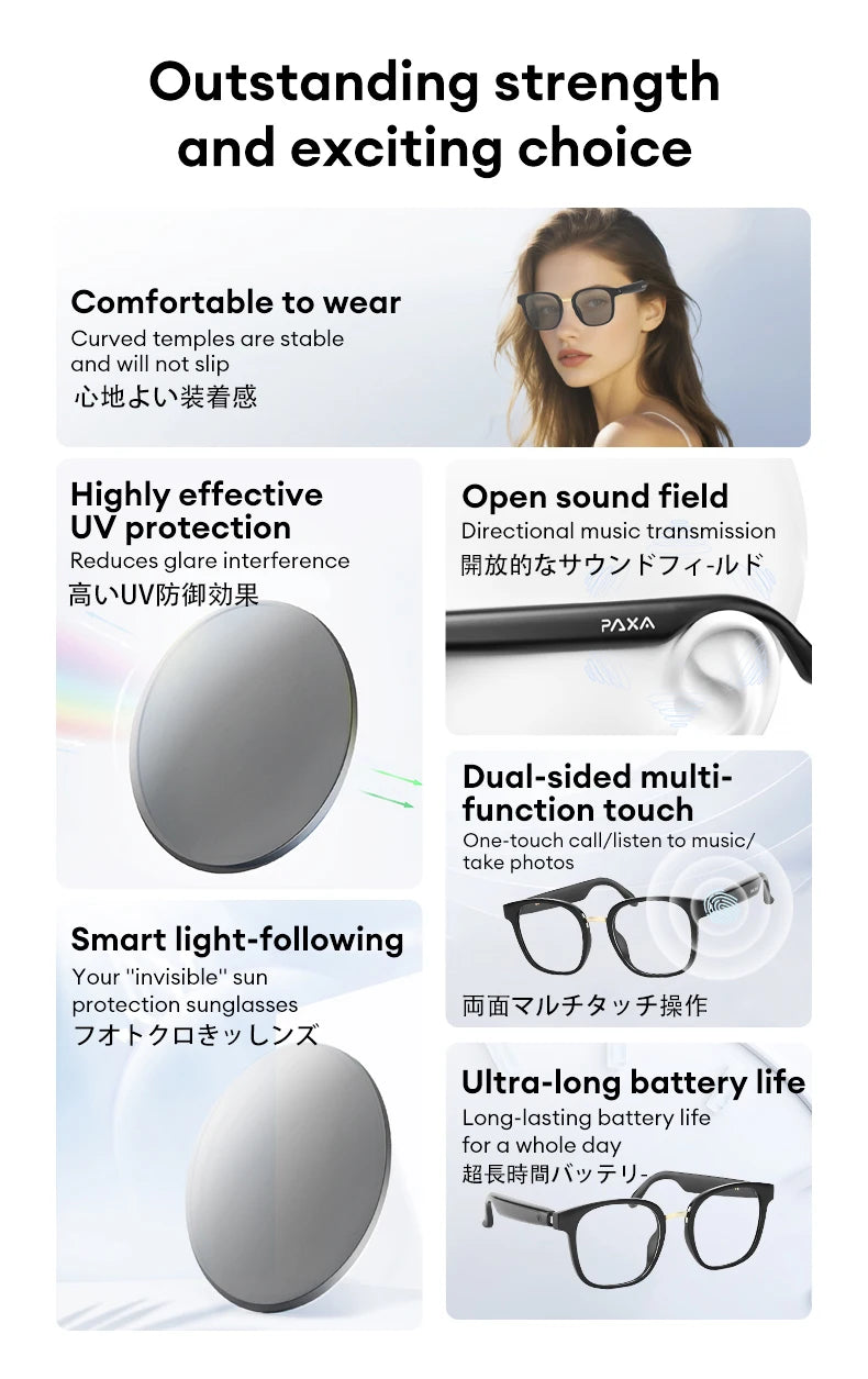 Choice AI Glasses PAXA S7 Pro Photochromic Lenses Sunglasses HD Call Smart Translation Bluetooth Earphones Music Fashion Glasses