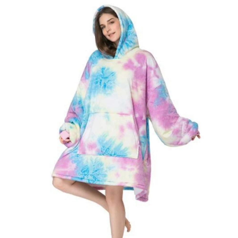 Unisex Flannel Hooded Sweater Blanket Warm Watching TV Large Pocket Weighted Home Use Cozy Blanket Sweater