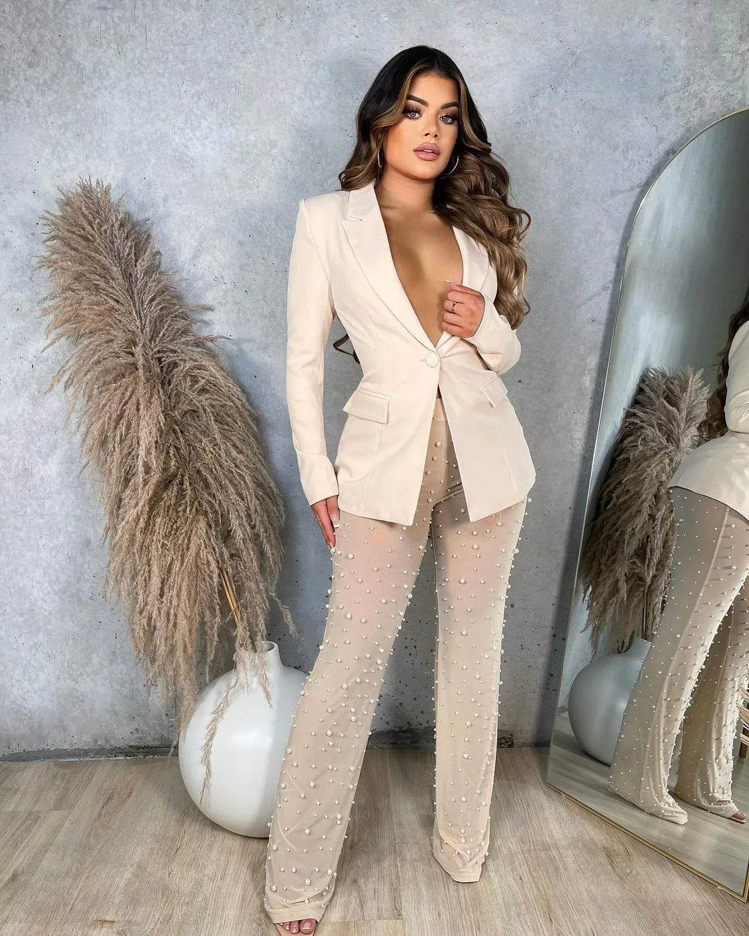 2025 Autumn Winter New Fashion Women's Solid Color Elegant Casual Trendy 2 Piece Sets Long Sleeve Suit Blazers Straight Trousers