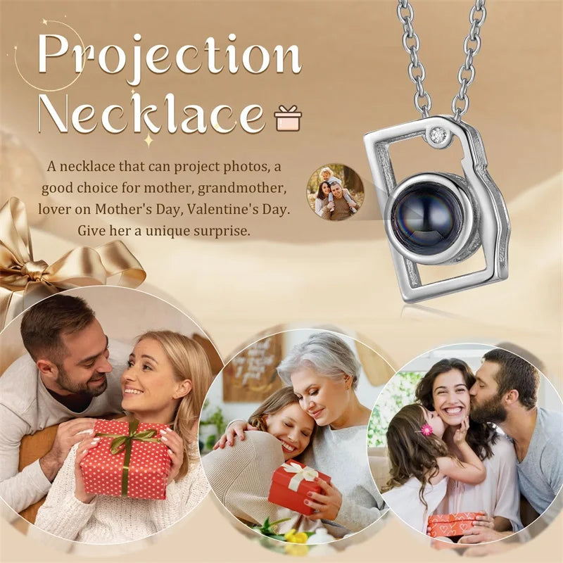Custom Picture Necklace Personalized Photo Projection Necklace Camera Pendent Necklace Customized Picture Memorial Jewelry Gifts