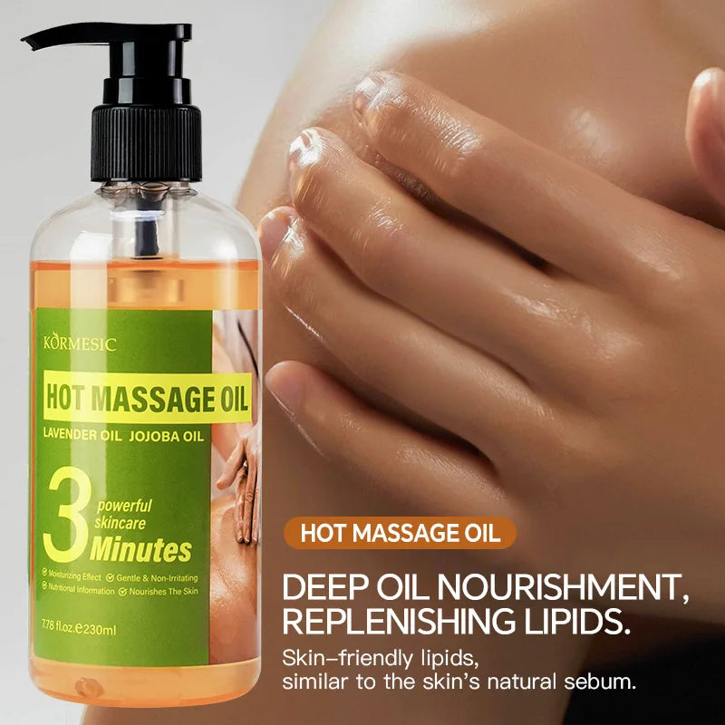 230ml Body Massage Essential Oil, Containing Glycerin, Lavender Extract, Caffeine, and Other Ingredients, the Warming Massage Oil Helps to Enhance and Tighten the Skin, Especially Suitable for after Exercise or Prolonged Peri