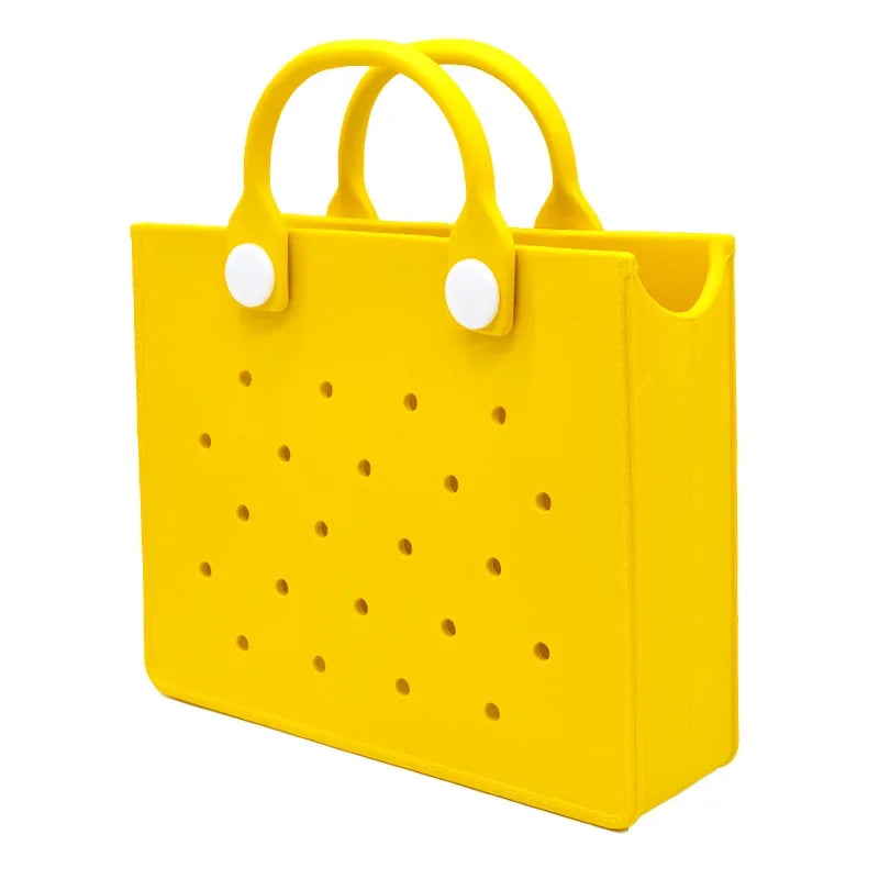 Fashion Storage EVA Large Leather Shoulder Bag Beach Tote Travel Handbag Storage for Women Casual Waterproof Bag Hole Fit Charms