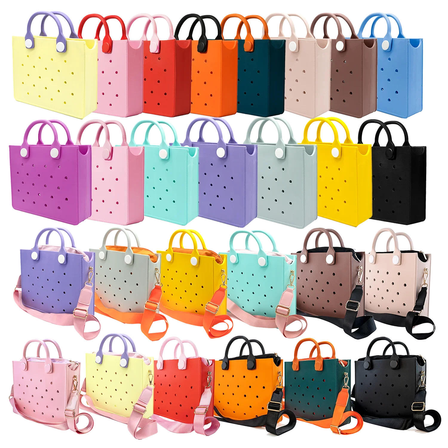 Fashion Storage EVA Large Leather Shoulder Bag Beach Tote Travel Handbag Storage for Women Casual Waterproof Bag Hole Fit Charms