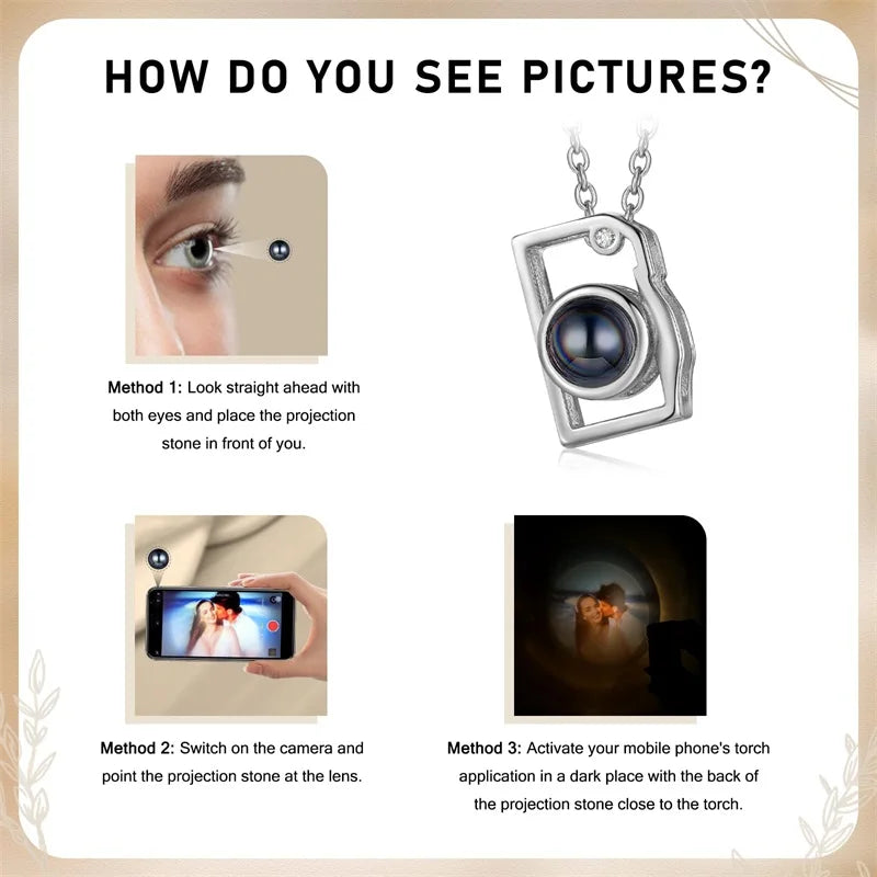 Custom Picture Necklace Personalized Photo Projection Necklace Camera Pendent Necklace Customized Picture Memorial Jewelry Gifts