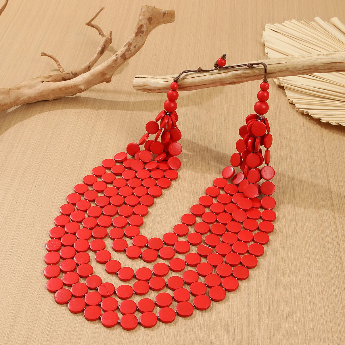 2026 Trend Fashion Geometric Round Wooden Beads Handmade Beaded MultiLayer Long Necklaces For Women Vacation Party Jewelry