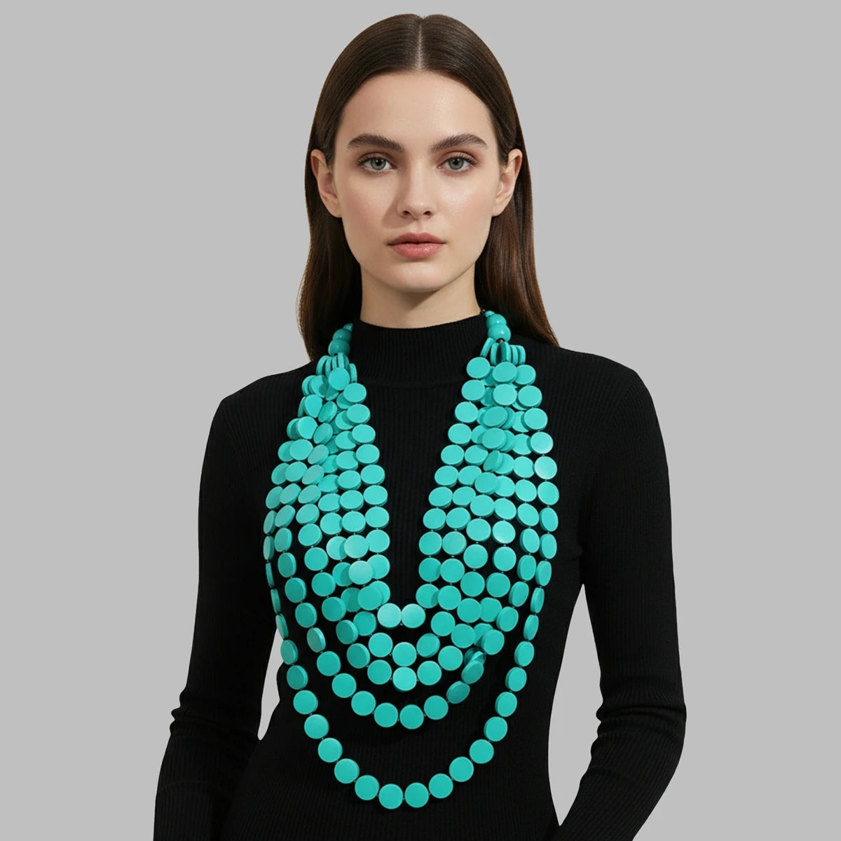 2026 Trend Fashion Geometric Round Wooden Beads Handmade Beaded MultiLayer Long Necklaces For Women Vacation Party Jewelry