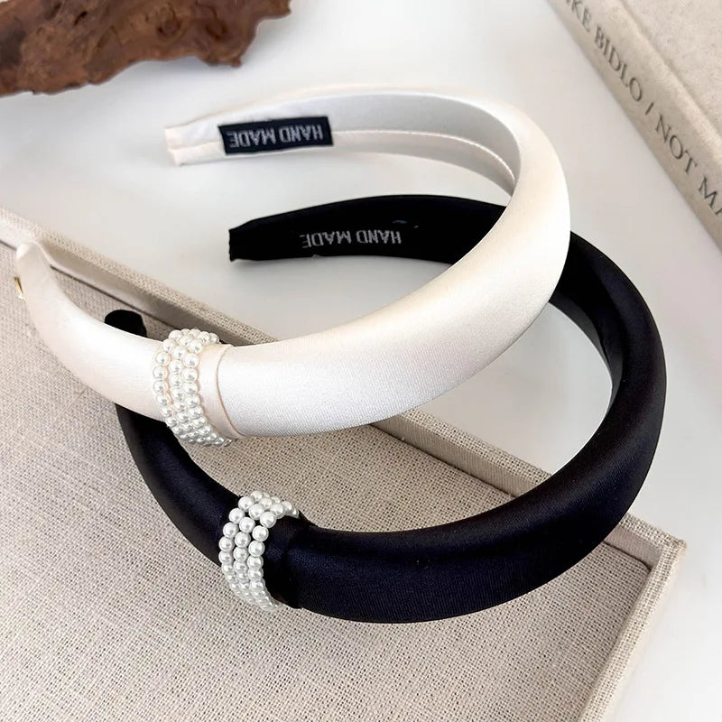 Retro Pearl Satin Headband for Women