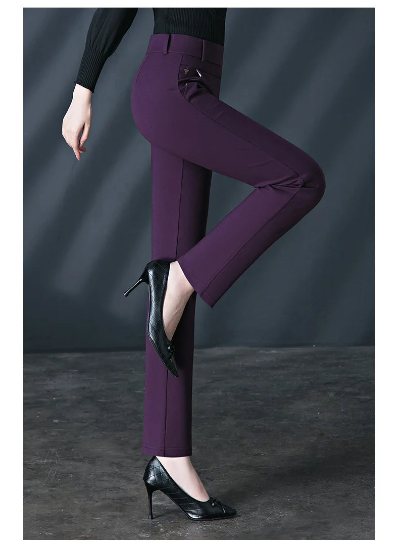 2026 New Women's Black Stretch Suit Pants, Fashion Purple Slim Trousers Green Brown Pantalones 27-34