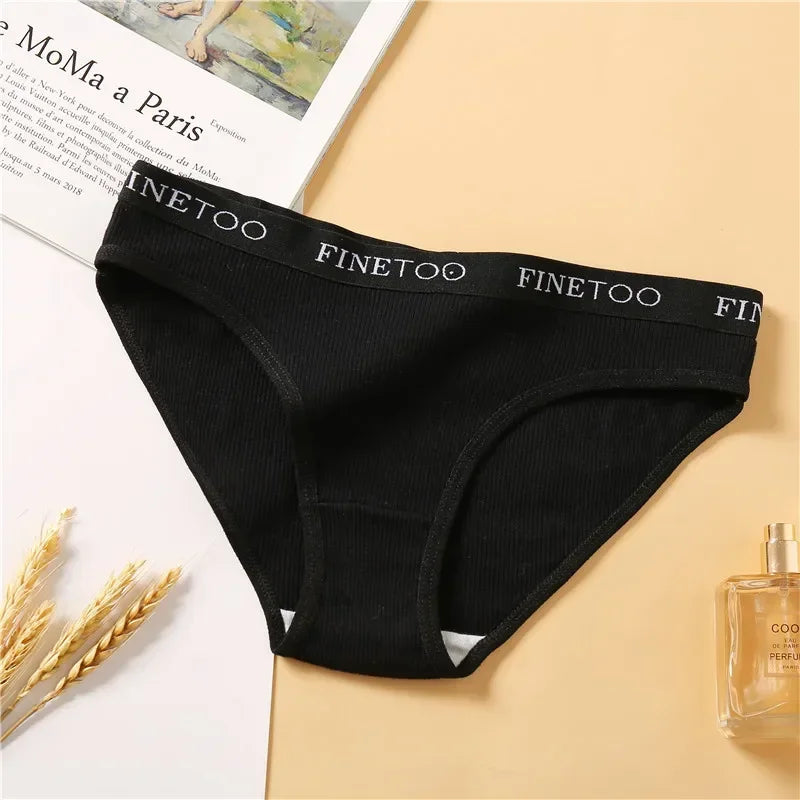 Finetoo 5Pcs Women Sexy Cotton Briefs Intimates Solid Color Low Waist Panty High Elasticity Underwear Female Breathable Lingerie