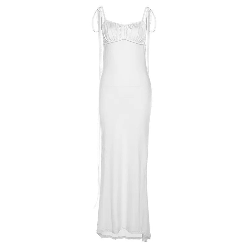 Y2k Elegant Deep Open Back Backless Slim Maxi Dress Women Spaghetti Strap Sleeveless Bodycon Long Dress Sexy Club Party Vestidos